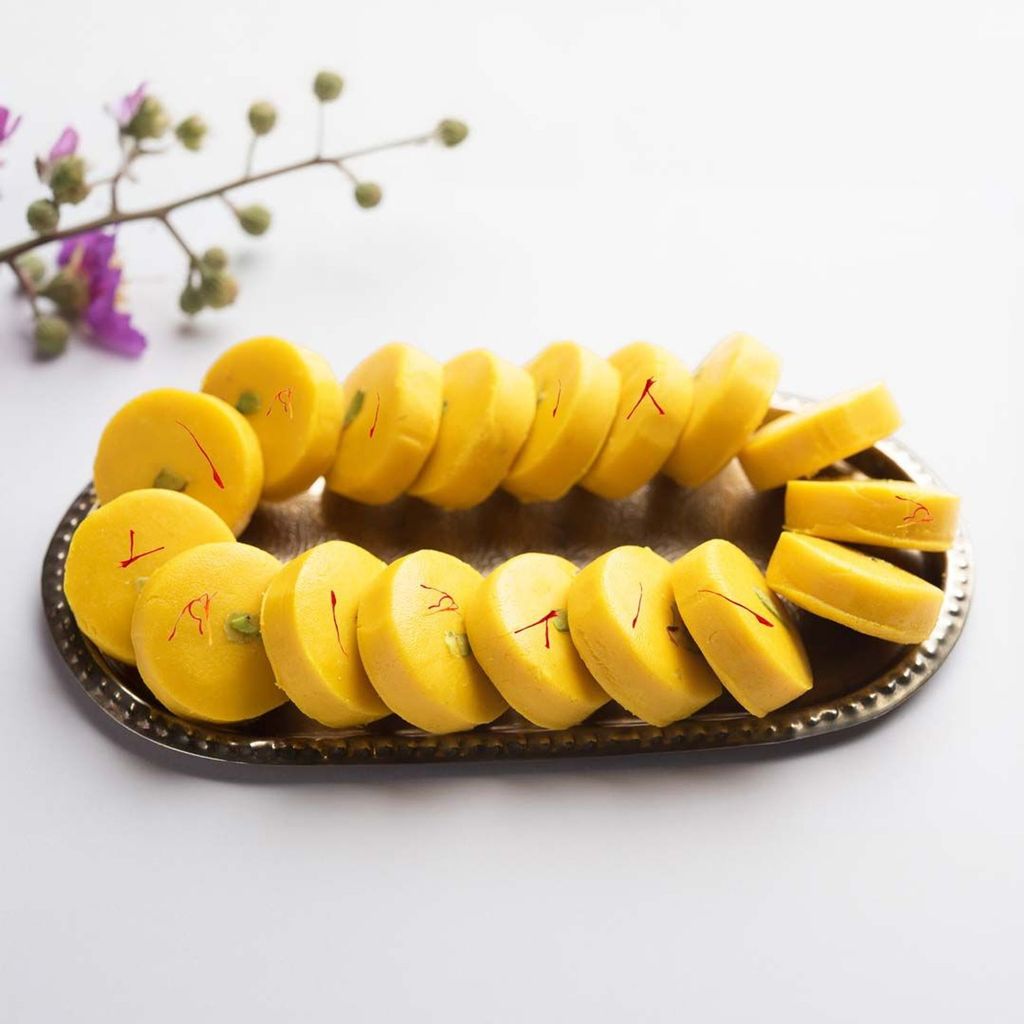 Kesar Peda – Traditional Indian saffron-infused sweet from Mithaicana.