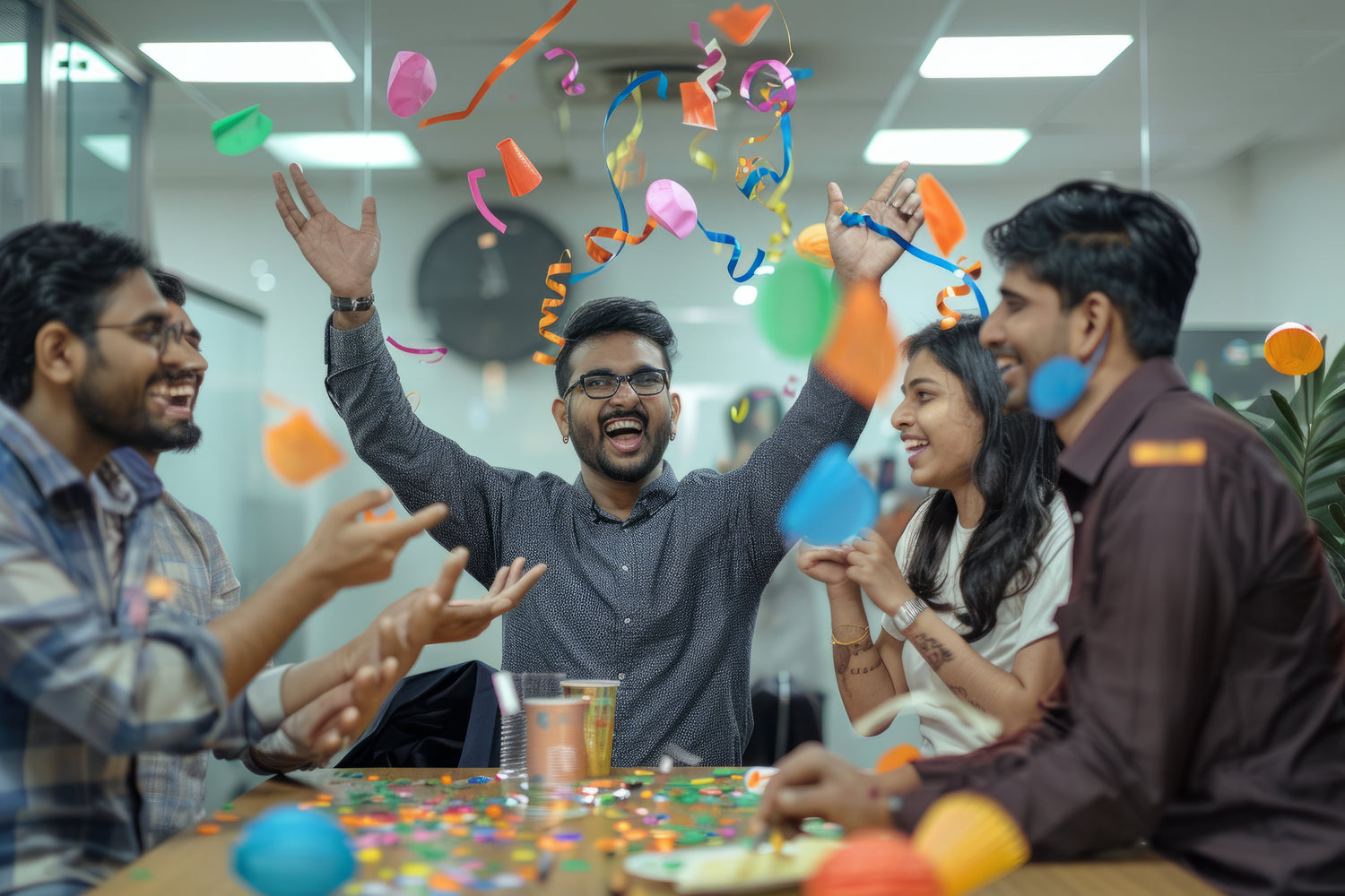 group of employees celebrating an office event